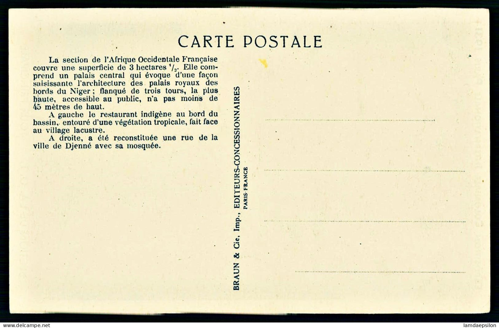 A65 A.O.F CPA  EXPOSITION COLONIALE PARIS 1931 - Collezioni E Lotti