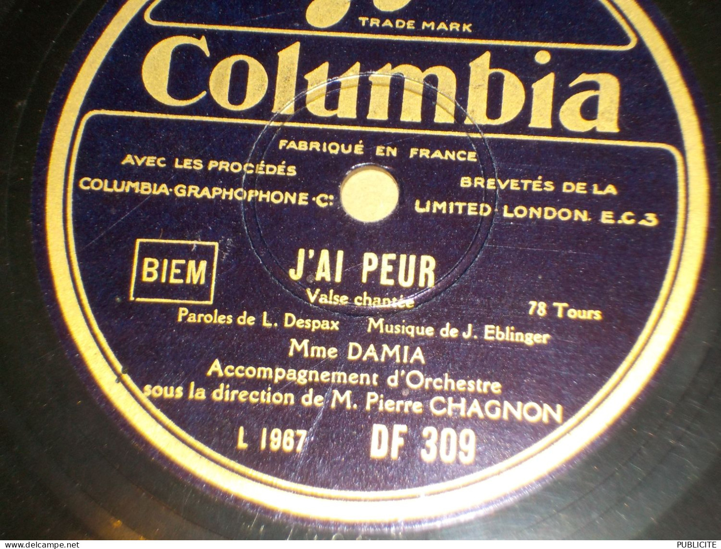 DISQUE 78 TOURS VALSE ET LEGENDE ALLEMANDE DE DAMIA 1929 - 78 Rpm - Schellackplatten