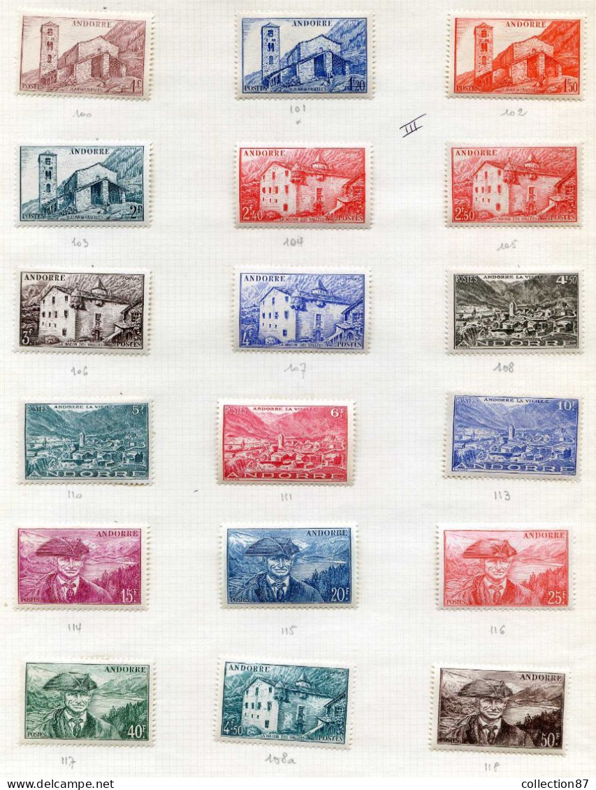 Réf 79 < ANDORRE < Collection De 122 Valeurs * MH * Yvert Entre N° 43 Et 182 + PA + Taxe < Cote 263 € - Collections