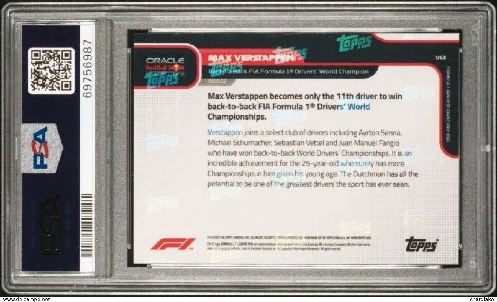 Topps PSA 10 - Max Verstappen - #63 - 2022 - Automobilismo - F1