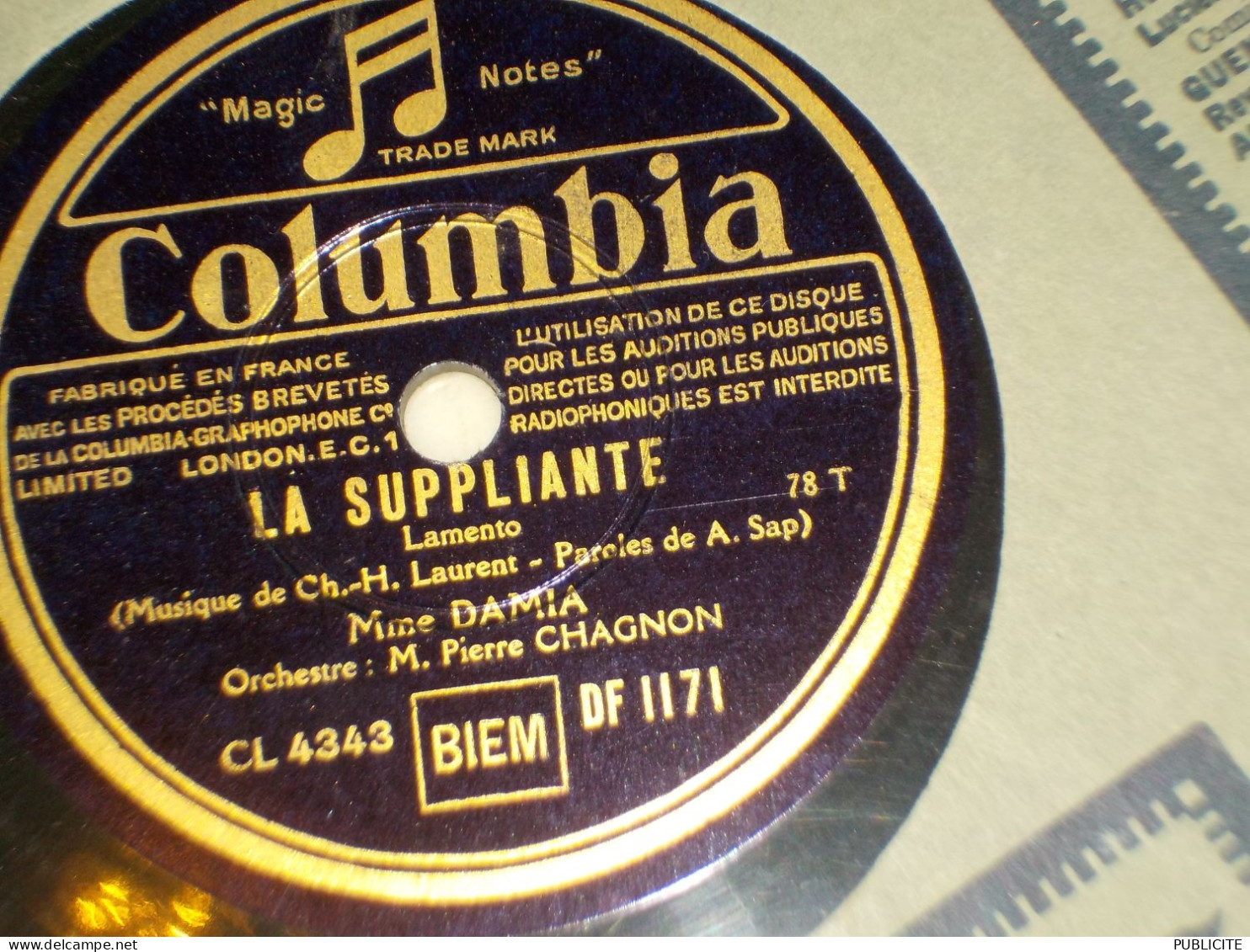 DISQUE 78 TOURS LAMENTO ET CHANSON  DE DAMIA 1933 - 78 T - Disques Pour Gramophone