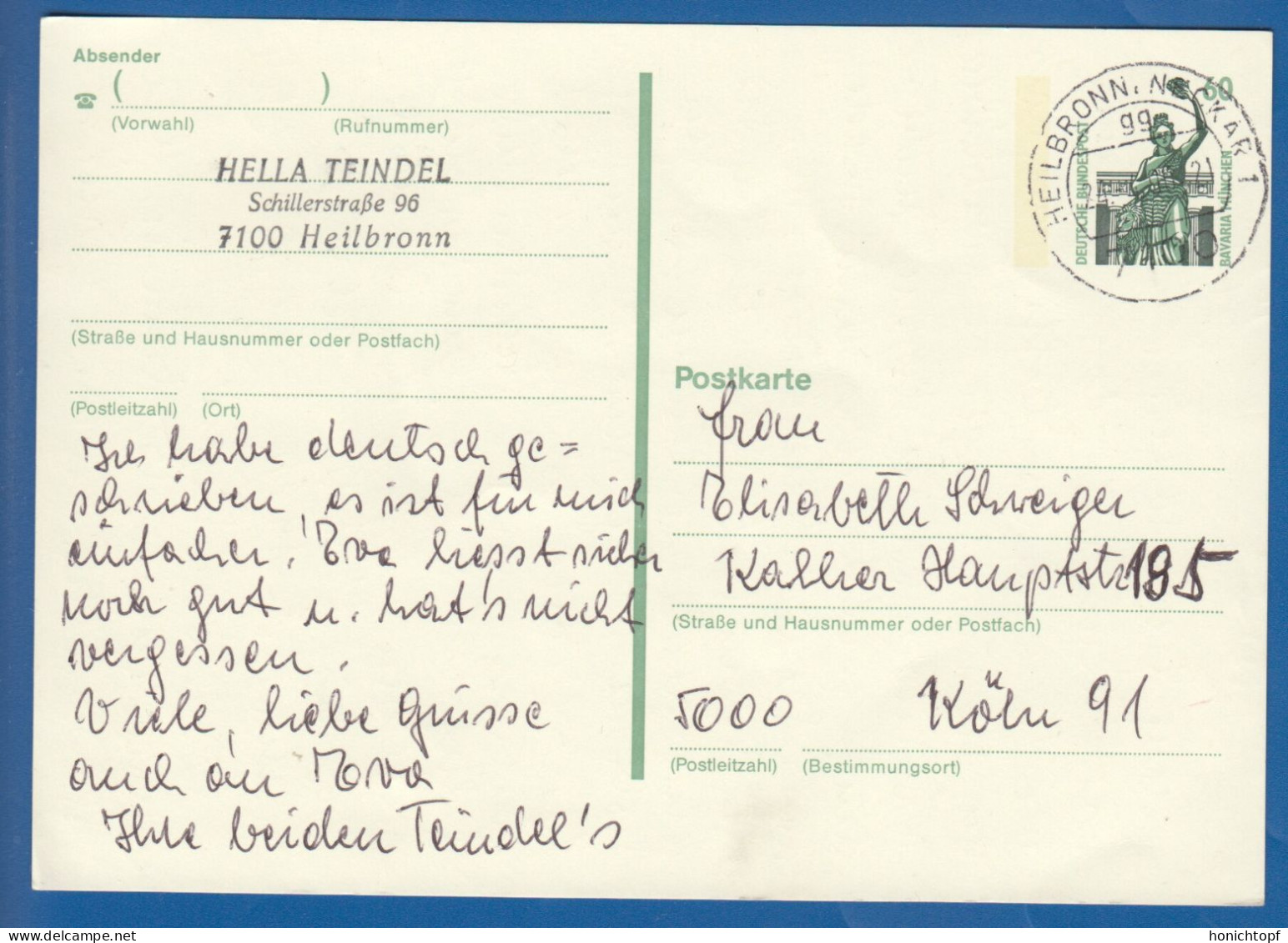 Deutschland; BRD; Postkarte; 60 Pf Bavaria München; 1999; Bild2 - Cartoline - Usati