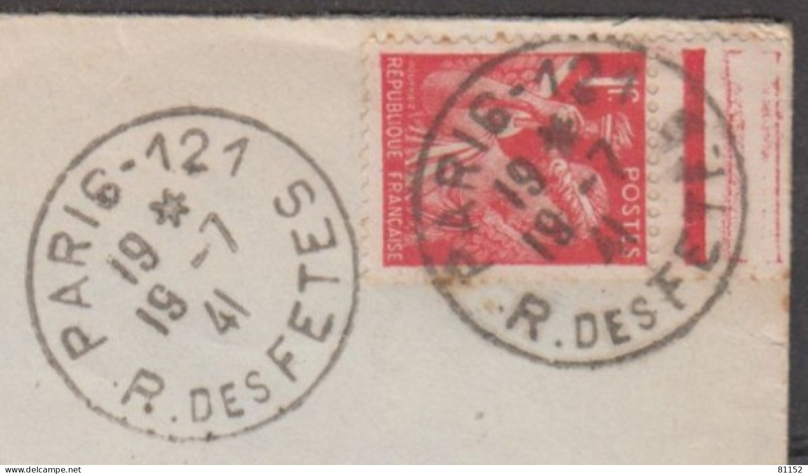 IRIS  1 F. Rouge Sur  Lettre De PARIS 121   Le 19 7 1941   Avec  Cachet à Date Rond  Pour LEVALLOIS-PERRET - 1939-44 Iris