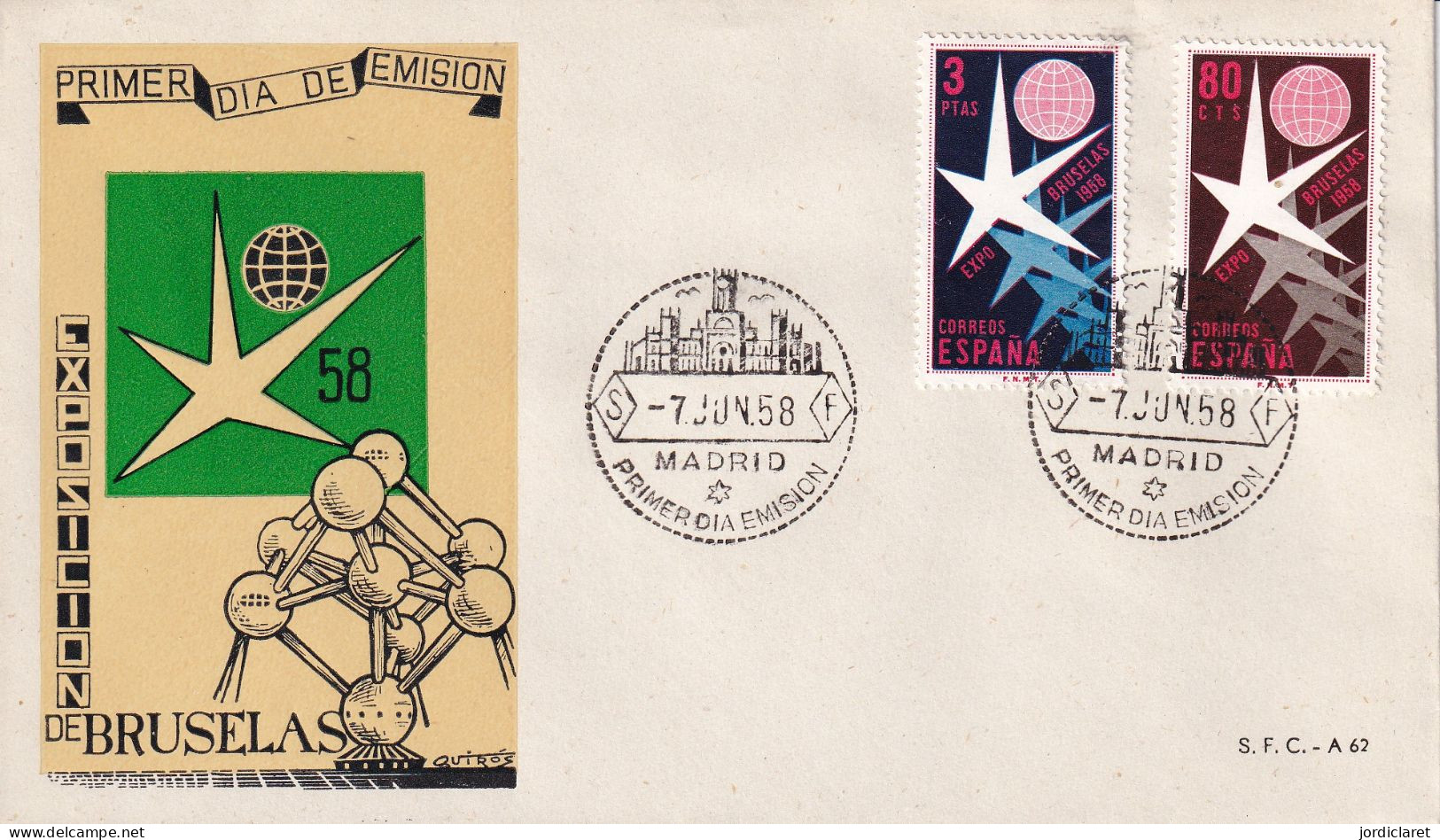 FDC ESPAÑA - 1958 – Bruxelles (Belgique)