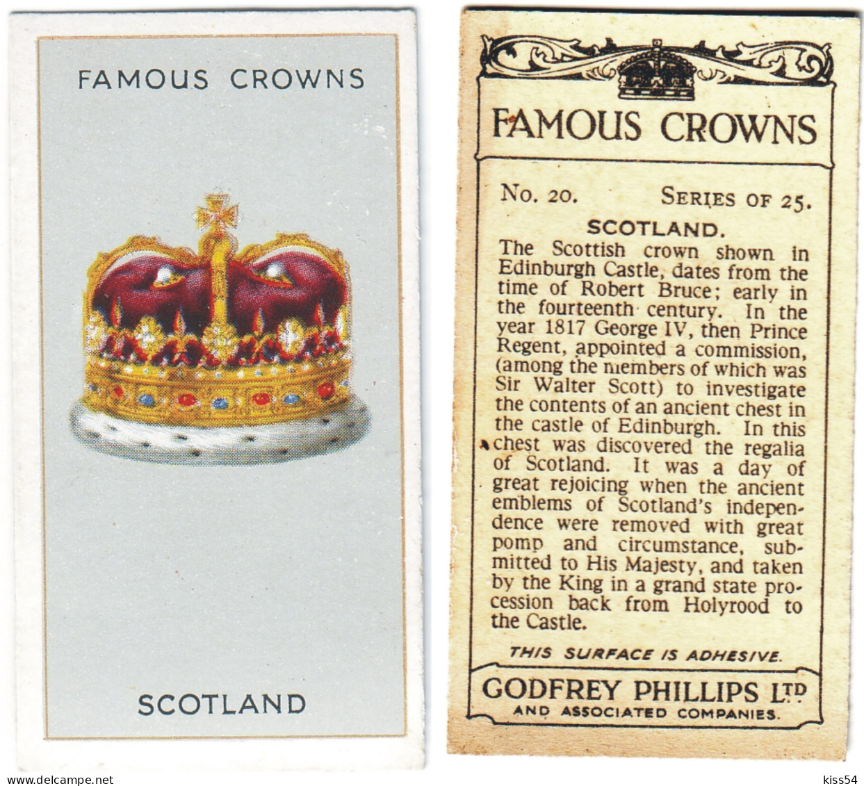 CR 9 - 20b Famous Crown, SCOTLAND, ROBERT BRUCE - Godfrey Phillips -1938 - Phillips / BDV