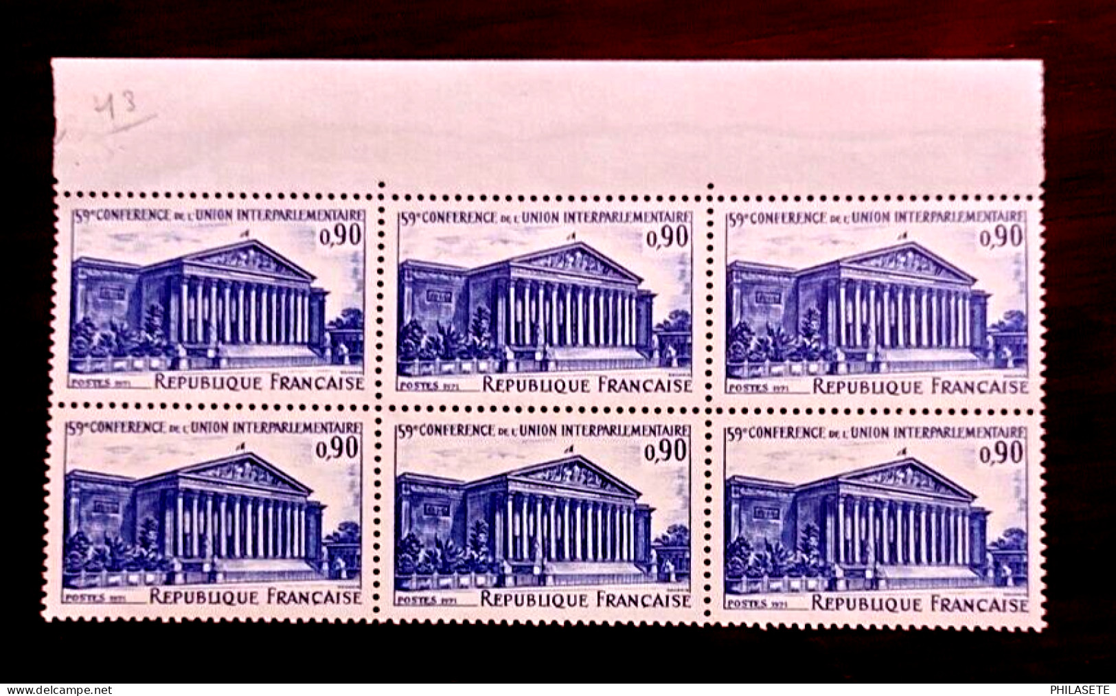 France 1971 Bloc De 6 Timbres Neuf** YV N° 1588 Conférence Interparlementaire - Feuilles Complètes