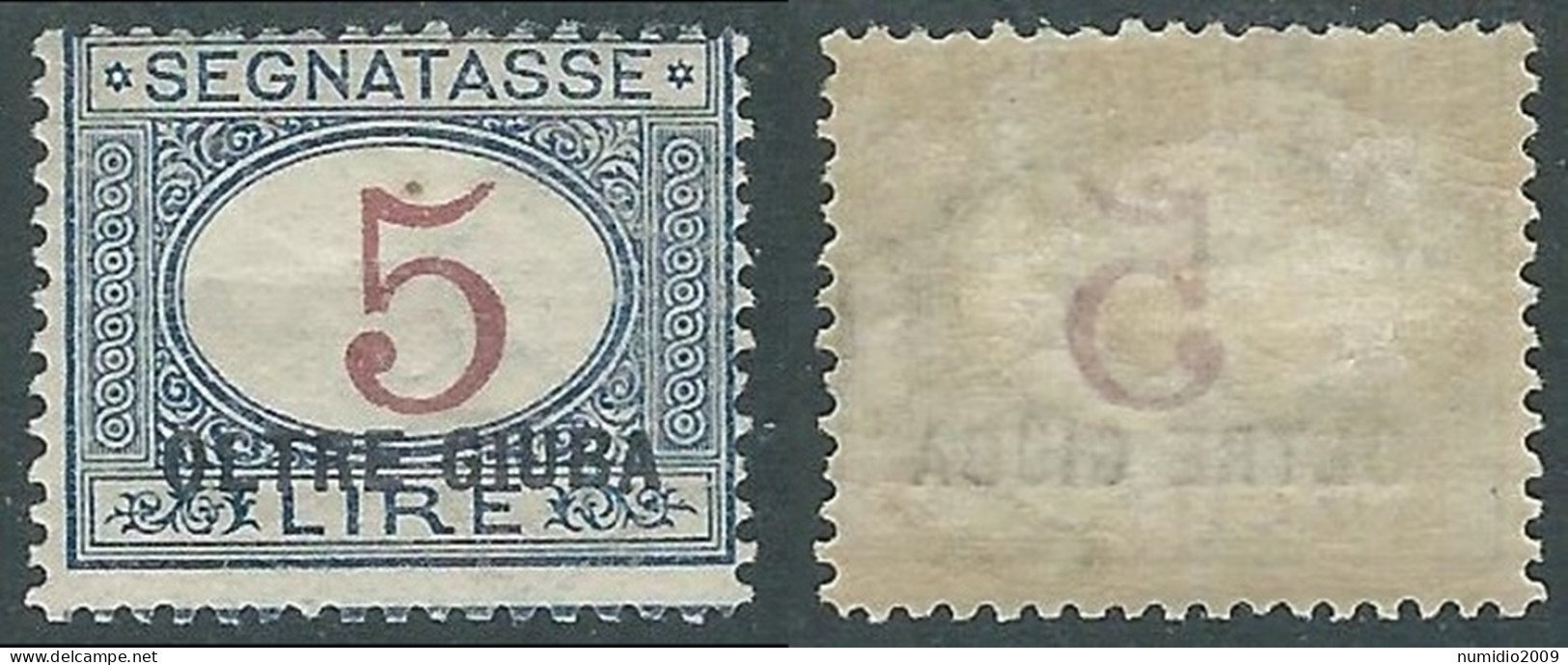 1925 OLTRE GIUBA SEGNATASSE 5 LIRE MH * - I55-2 - Oltre Giuba