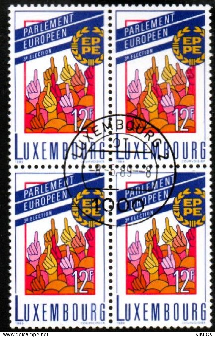 Luxembourg, Luxemburg,  1989, MI 1223,YT 1172, VIERERBLOCK, DIREKT WAHLEN EUROPÄISCHES PARLAMENT,  GESTEMPELT,OBLITERE - Oblitérés