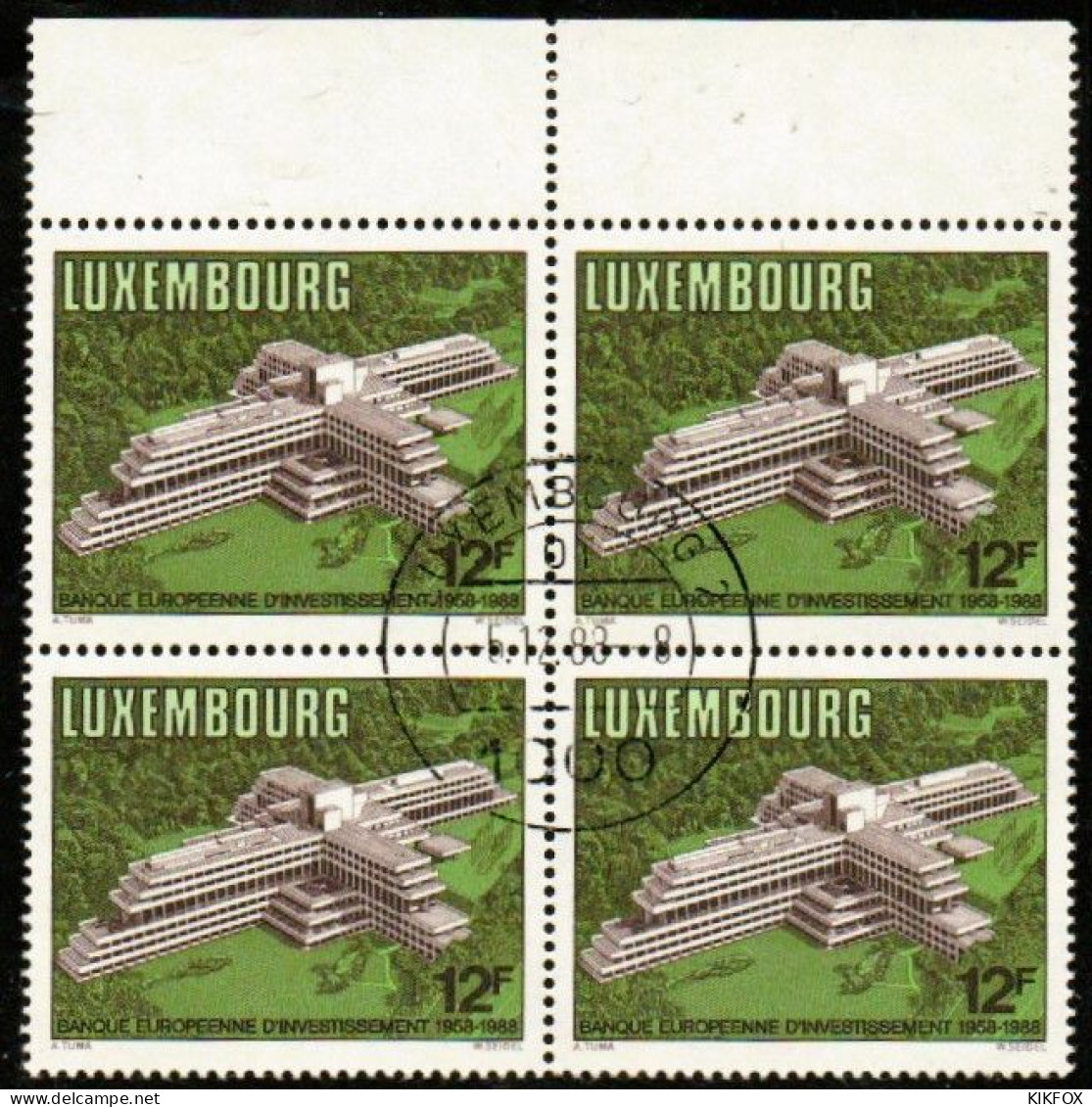 Luxembourg, Luxemburg,1988, MI 1208,YV 1158, VIERERBLOCK,30 JAHRE EUROPÄISCHE INVESTITIONSBANK (EIB),GESTEMPELT,OBLITERE - Gebraucht