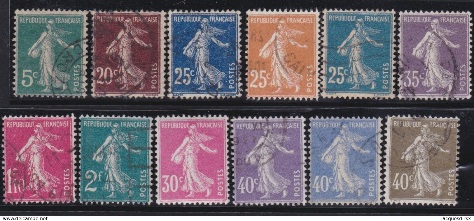 France  .  Y&T   .    12 Timbres     .     O         .  Oblitéré - 1906-38 Säerin, Untergrund Glatt