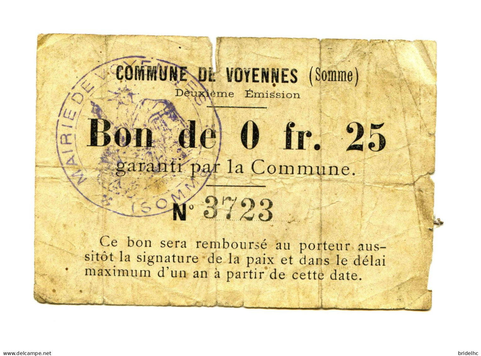 25 Centimes Commune De Voyennes (Somme) - Bons & Nécessité