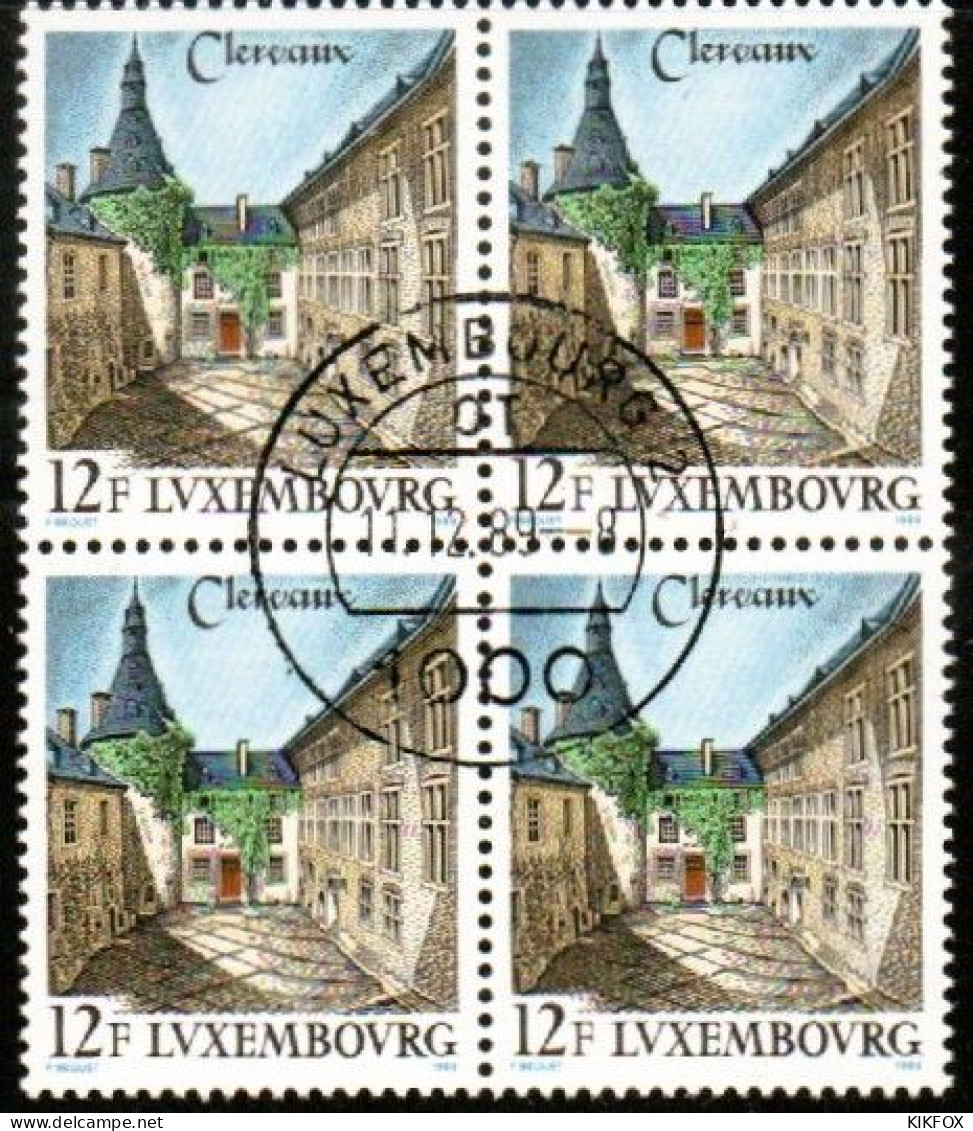 Luxembourg, Luxemburg,  1989, MI 1230, YT  1180, VIERERBLOCK, SEHENSWÜRDIGKEITEN CLERVAUX,  GESTEMPELT,OBLITERE - Usati