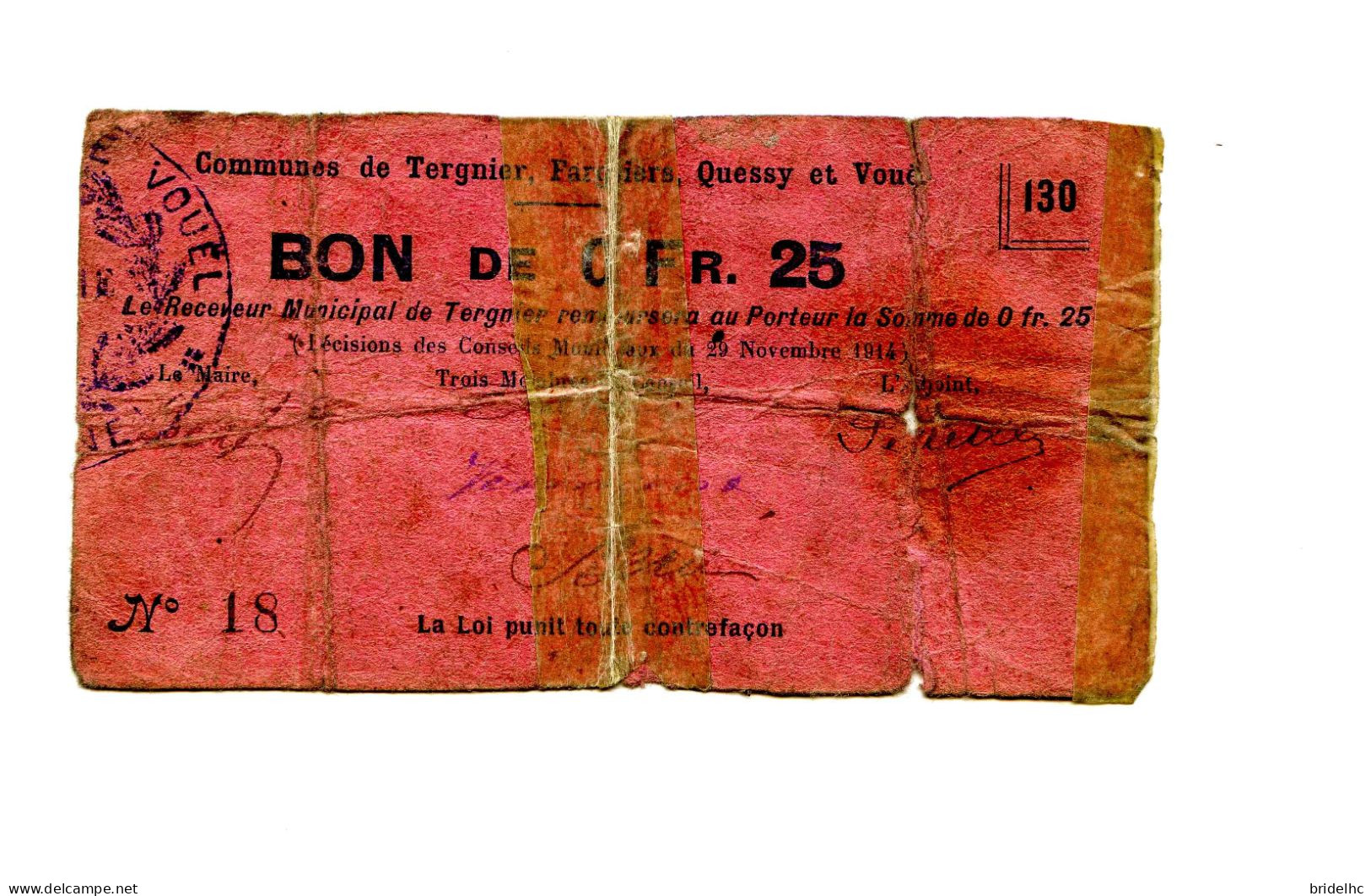 25 Centimes Commune Tergnier - Bons & Nécessité