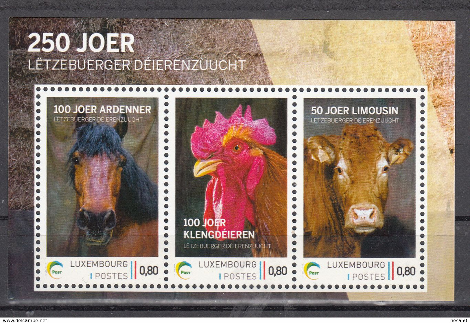 Luxemburg 2022 Persoonlijke  , Sheet, Paard, Horse, Haan, Cock, Koe, Cow - Ongebruikt