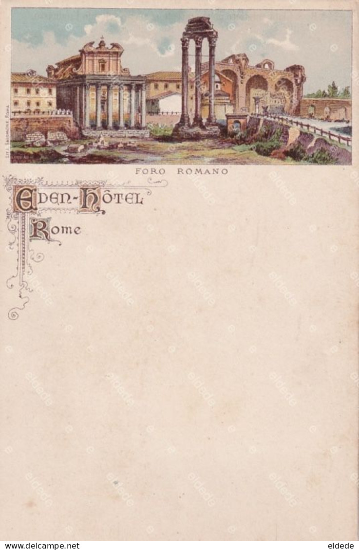 2 Pioneer Litho Cards Eden Hotel Roma Colored Lit L. Salomone - Cafes, Hotels & Restaurants