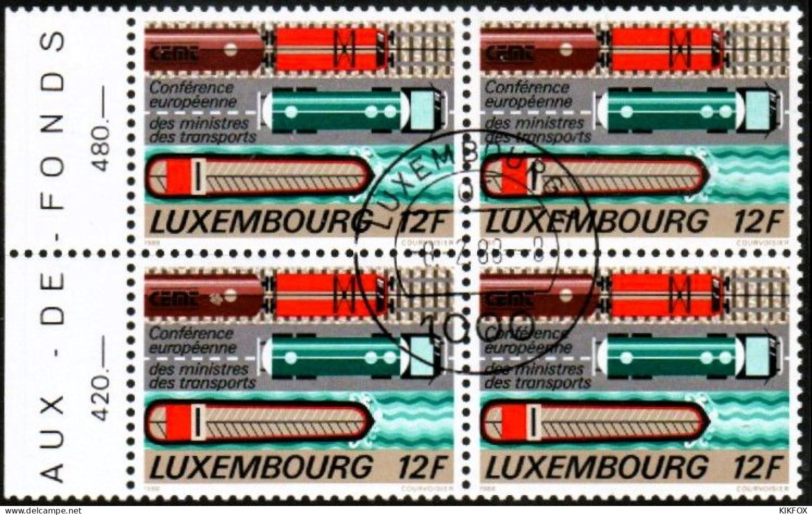 Luxembourg, Luxemburg,  1988, MI 1194, YT 1144, VIERERBLOCK, TRANSPORT, (CEMT) ,  GESTEMPELT,OBLITERE - Gebruikt