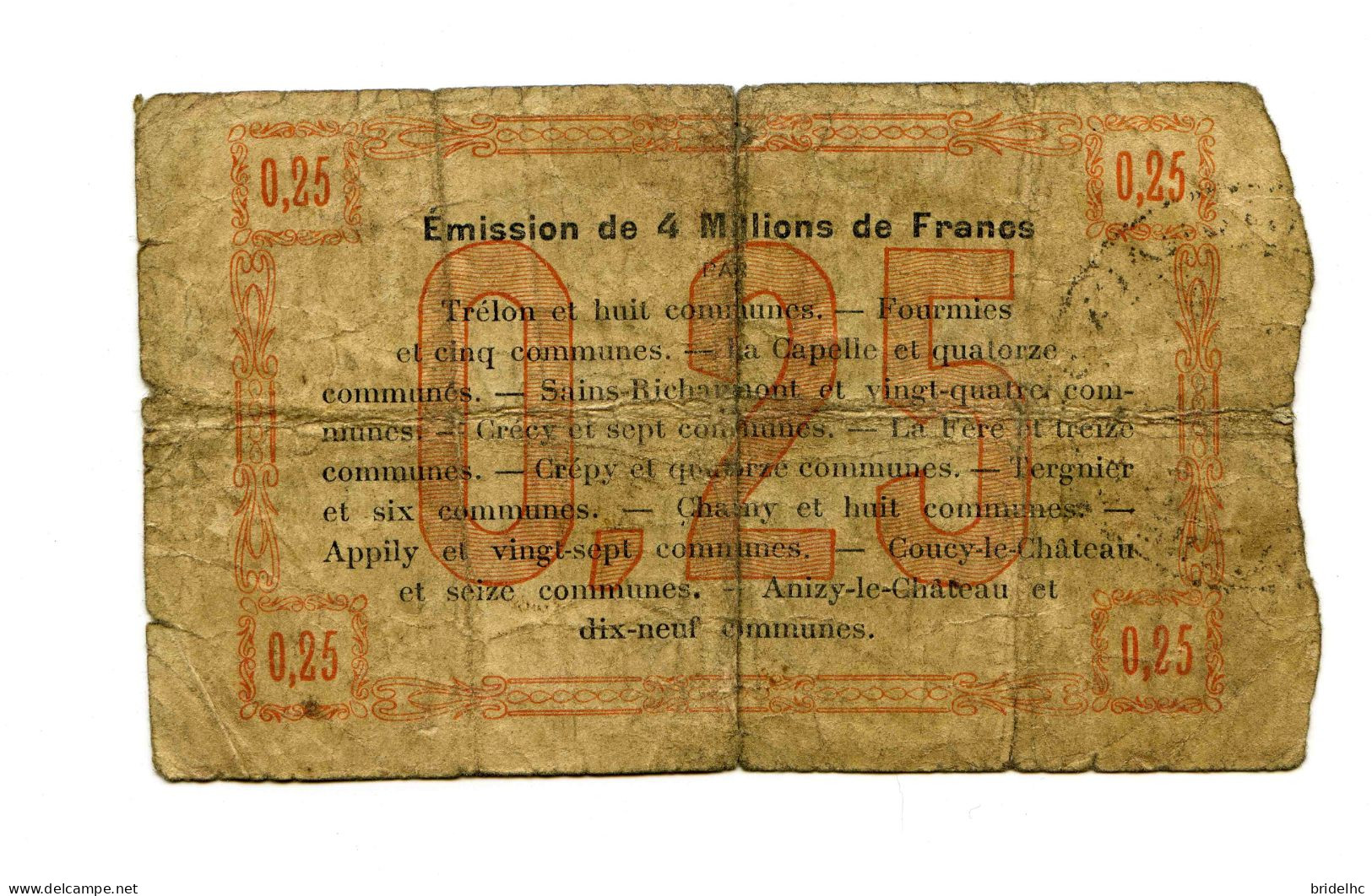 25 Centimes Bon Régional Aisne Oise - Bons & Nécessité