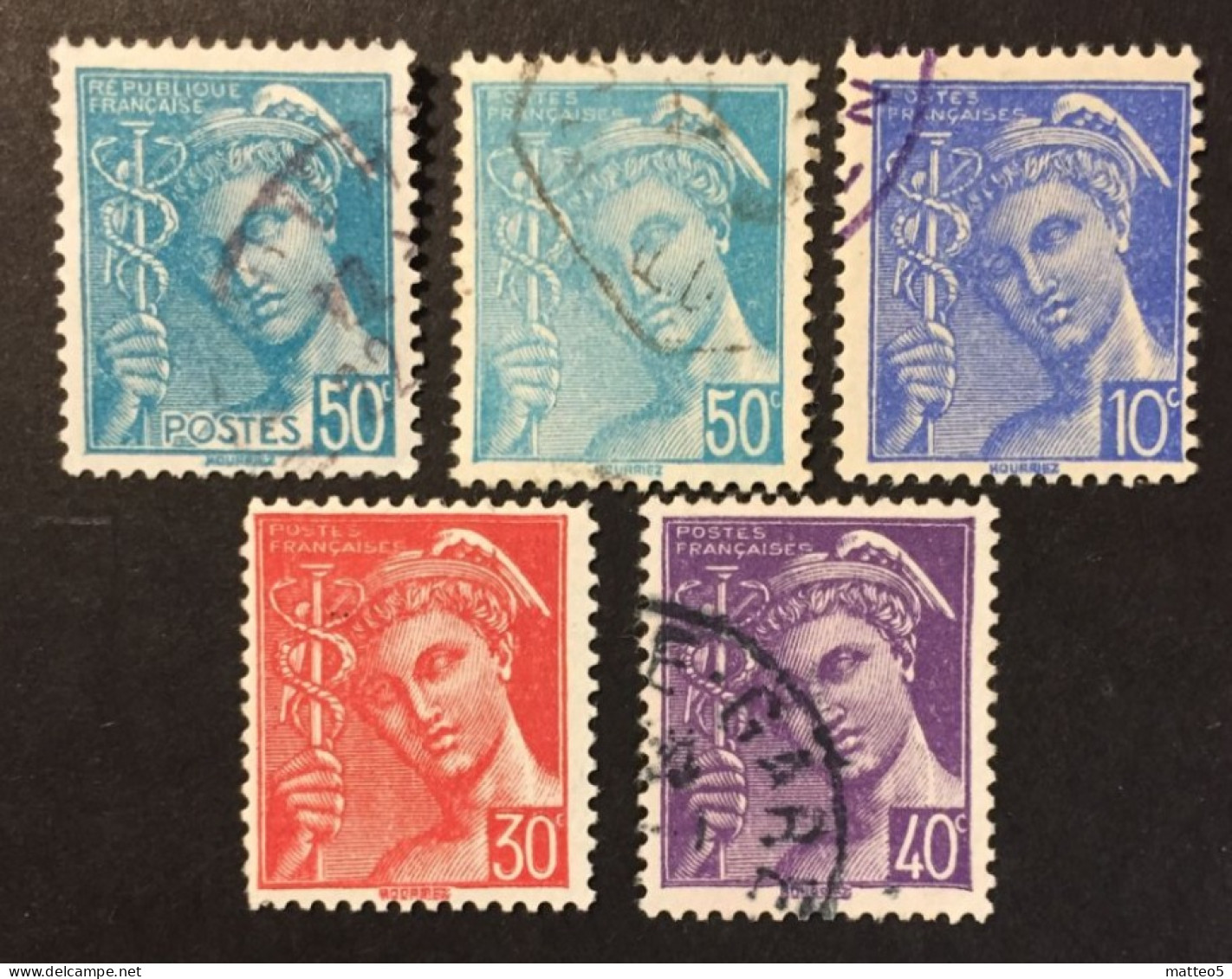 1942 France - Mercury - 5 Stamps Used - 1938-42 Mercurio