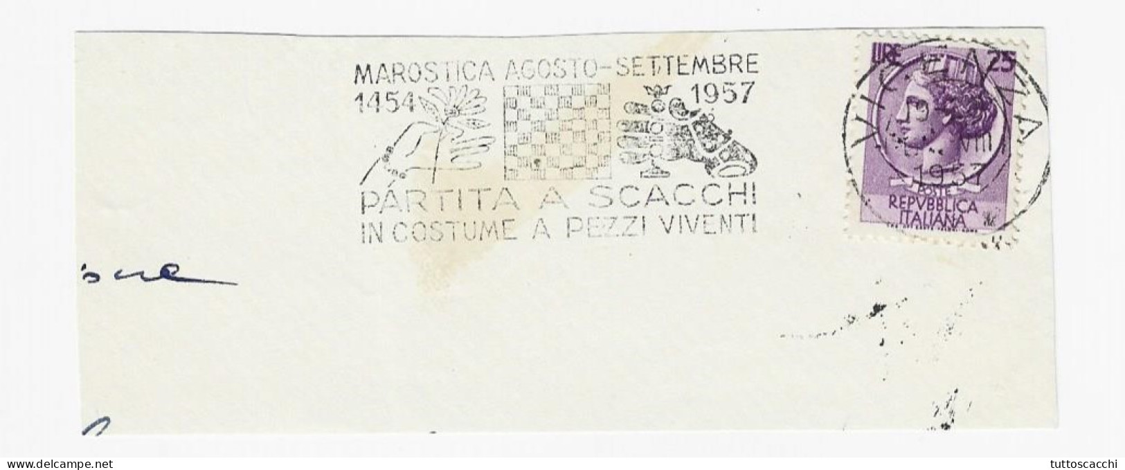 CHESS Italy 1957, Marostica-Vicenza - Roller Chess Cancel On Fragment - Schaken