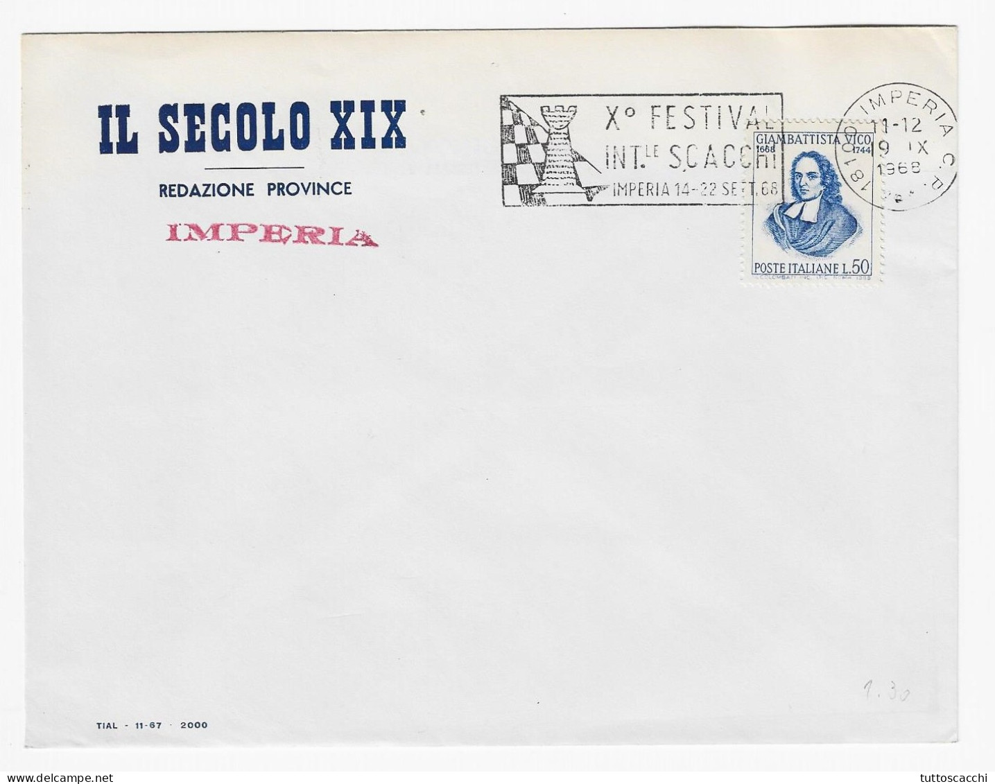 CHESS Italy 1968, Imperia - Chess Meter On Envelope - Echecs