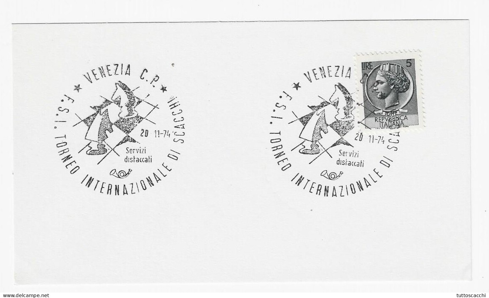 CHESS Italy 1974, Venezia - Chess Cancel On Card - Schaken