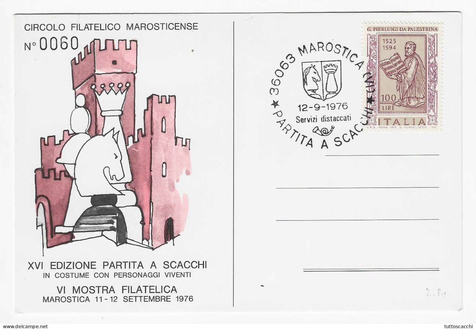 CHESS Italy 1976, Marostica - Chess Cancel On Commemorative Postcard - Echecs