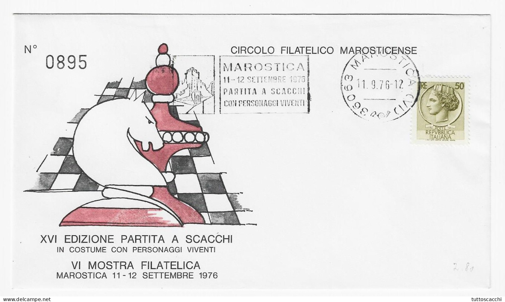 CHESS Italy 1976, Marostica - Meter Chess Cancel On Commemorative Envelope - Chess