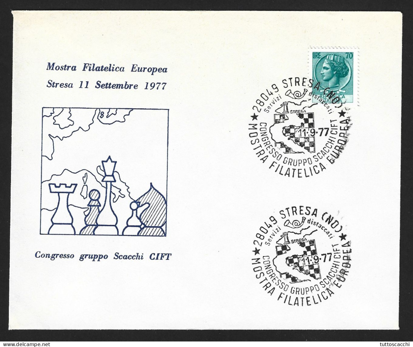 CHESS Italy 1977, Stresa - Chess Cancel On Commemorative Envelope - Chess