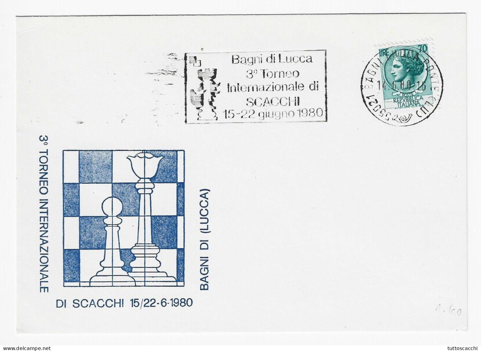 CHESS Italy 1980, Bagni Di Lucca - Meter Chess Cancel On Commemorative Card - Schaken