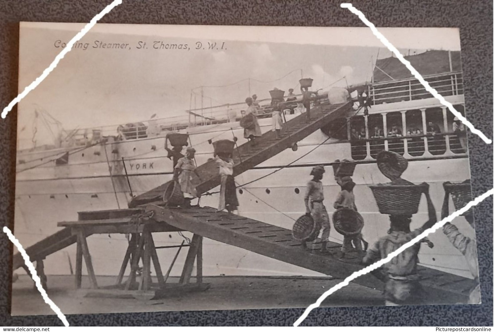 RARE COALING STEAMER ST THOMAS DANISH WEST INDIES OLD B/W POSTCARD VIRGIN ISLANDS ANTILLES - Isole Vergini Americane