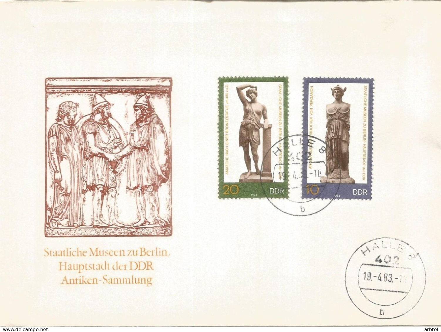 ALEMANIA DDR HALLE FDC ARTE ARQUITECTURA MITOLOGIA ATENEA AMAZONA - Mythologie