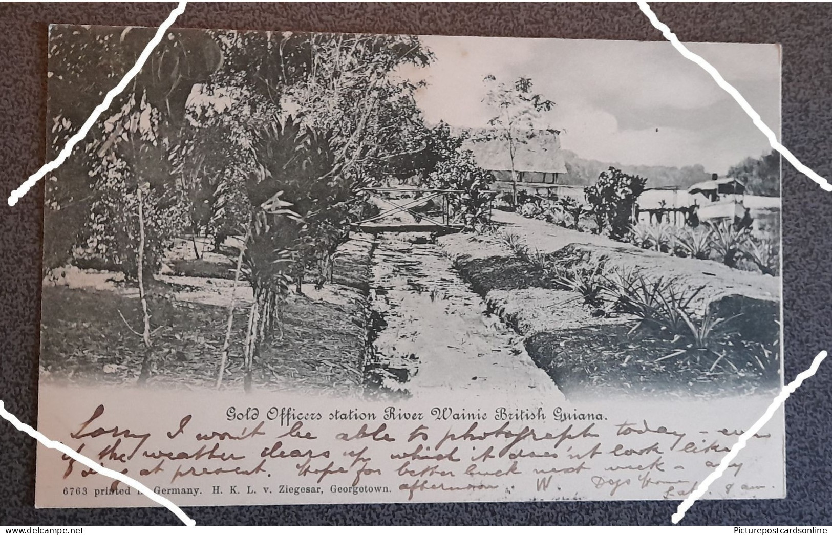 RARE GOLD OFFICES STATION RIVER WAINIE BRITISH GUIANA WEST INDIES OLD B/W POSTCARD SOUTH AMERICA MINING - Guyana (voorheen Brits Guyana)