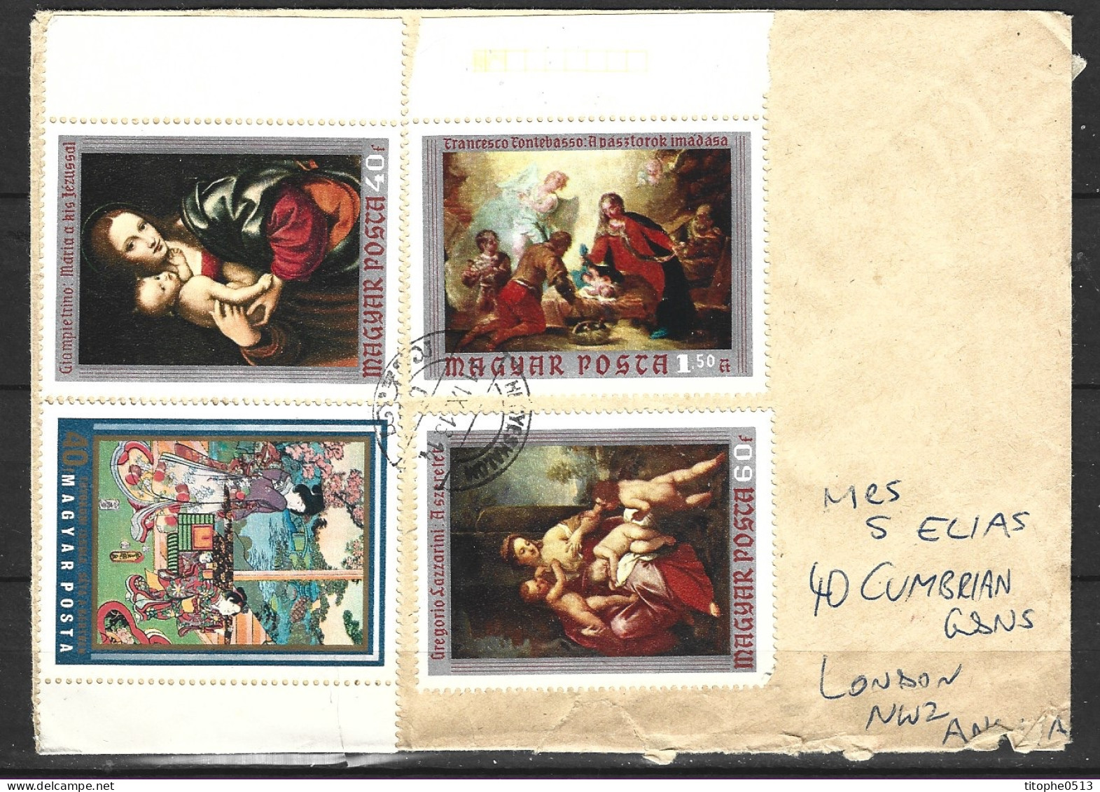 HONGRIE. Timbres De 1970 Sur Enveloppe Ayant Circulé. Tableaux Italiens. - Madonnen