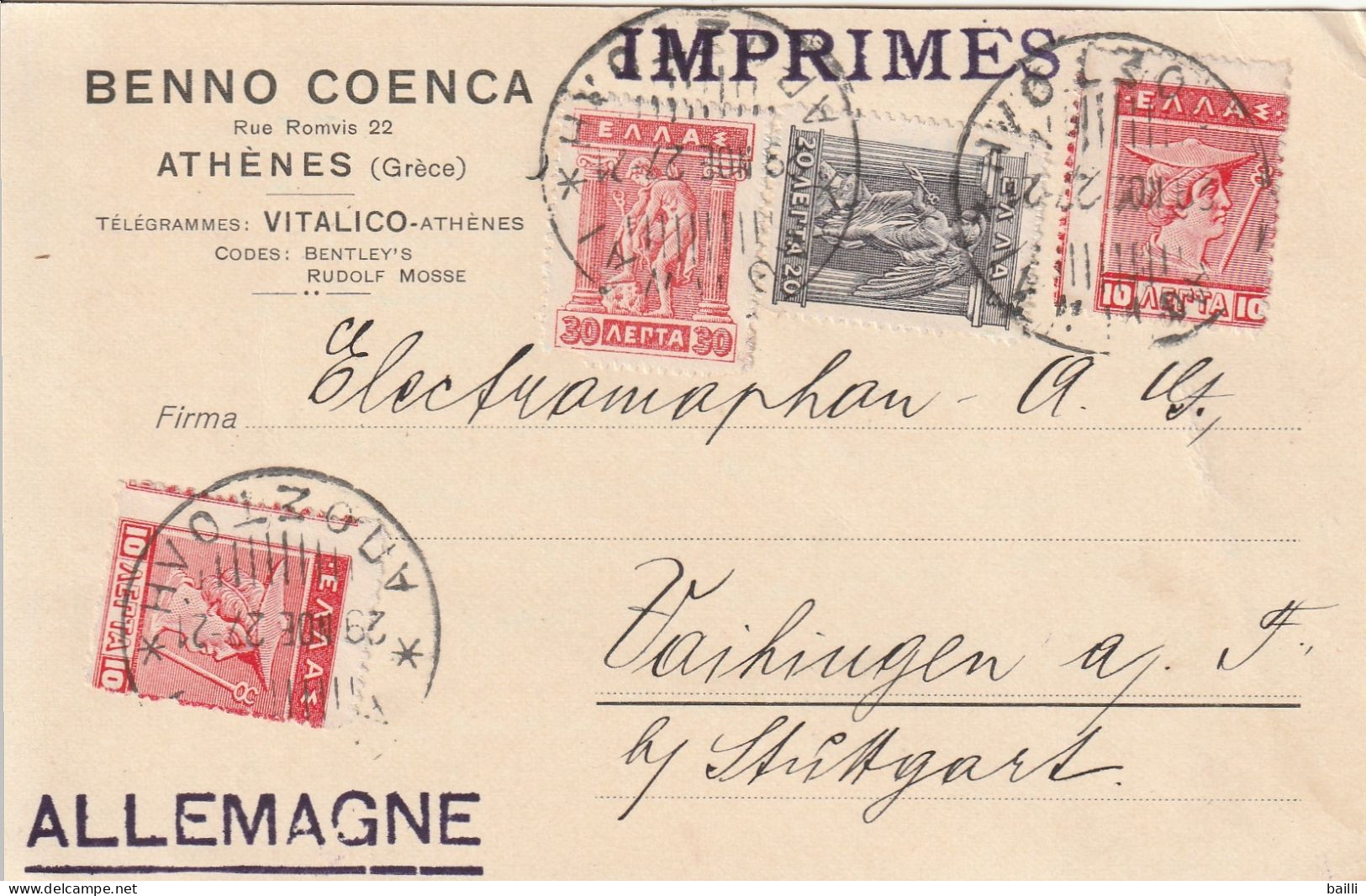 Grèce Carte Pour L'Allemagne 1926 - Briefe U. Dokumente