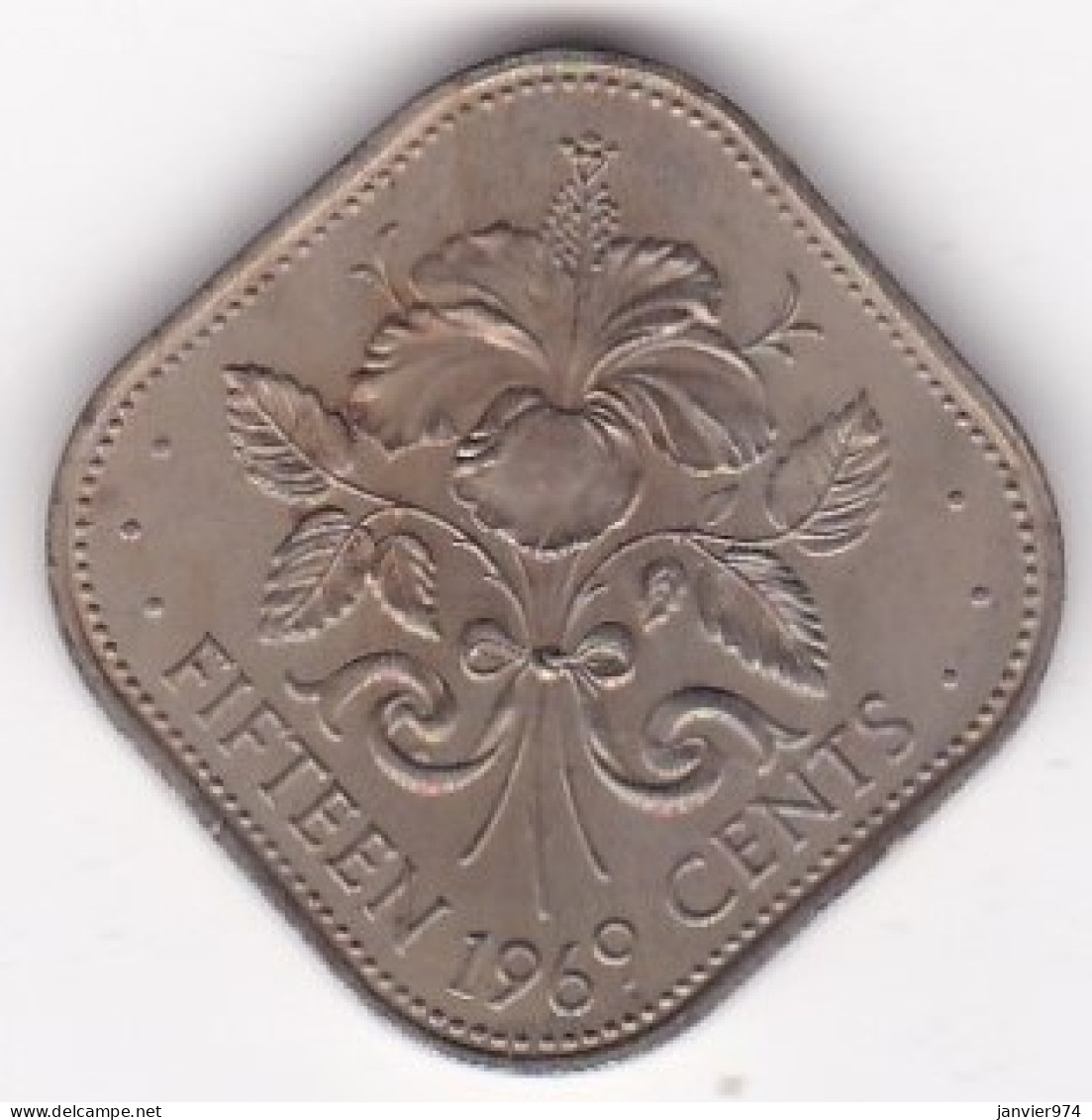 Bahamas . 15 Cents 1969, Elizabeth II , Hibiscus, Fleur, En Cupronickel, KM# 5 - Bahama's