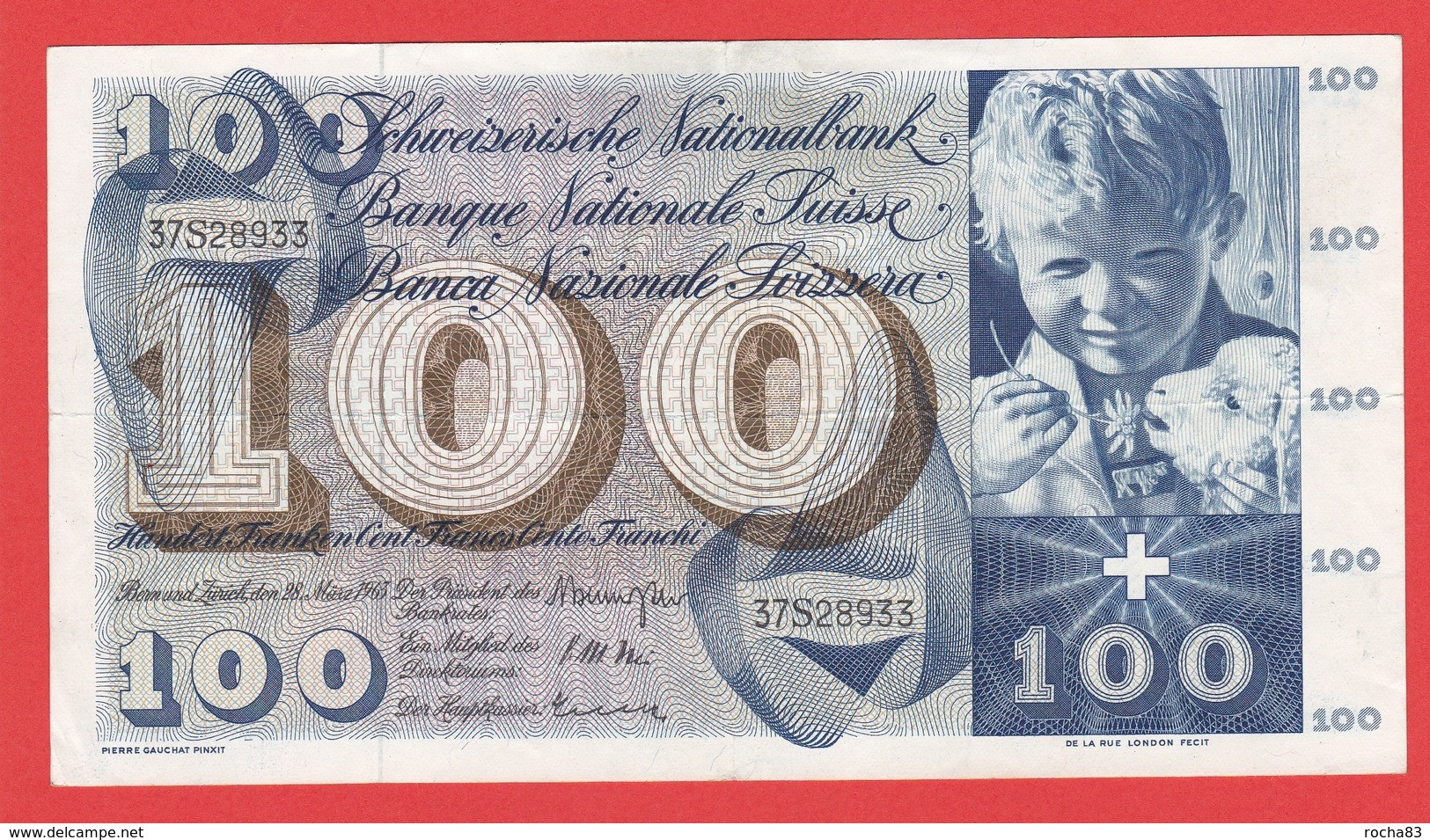 SUISSE  Billet  100 Francs  30 01 1967 - Pick 49j - Suisse