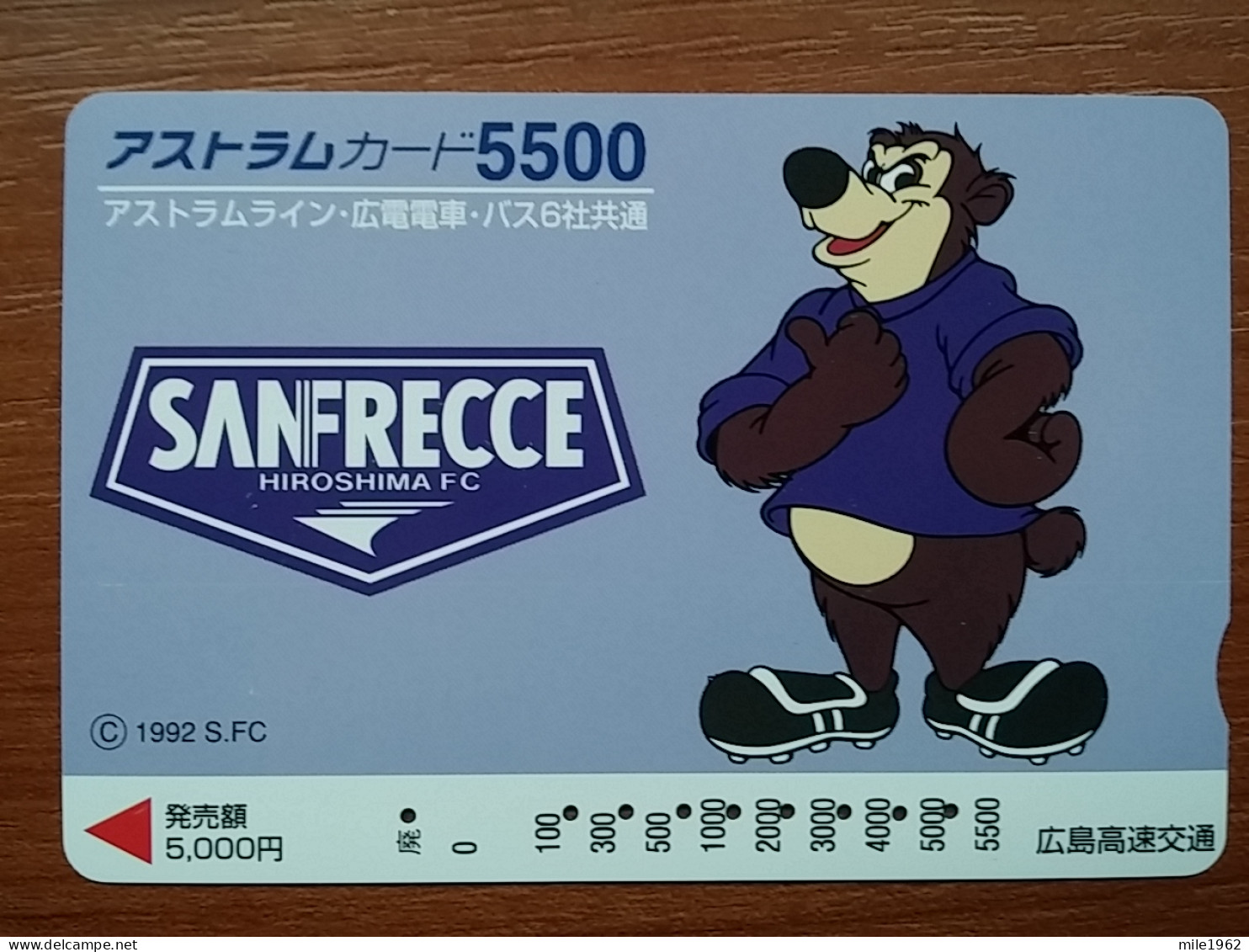 T-554 - JAPAN, Japon, Nipon, Carte Prepayee, Prepaid Card, Sanfrecce Hiroshima Football, Bear, Ours - Autres & Non Classés