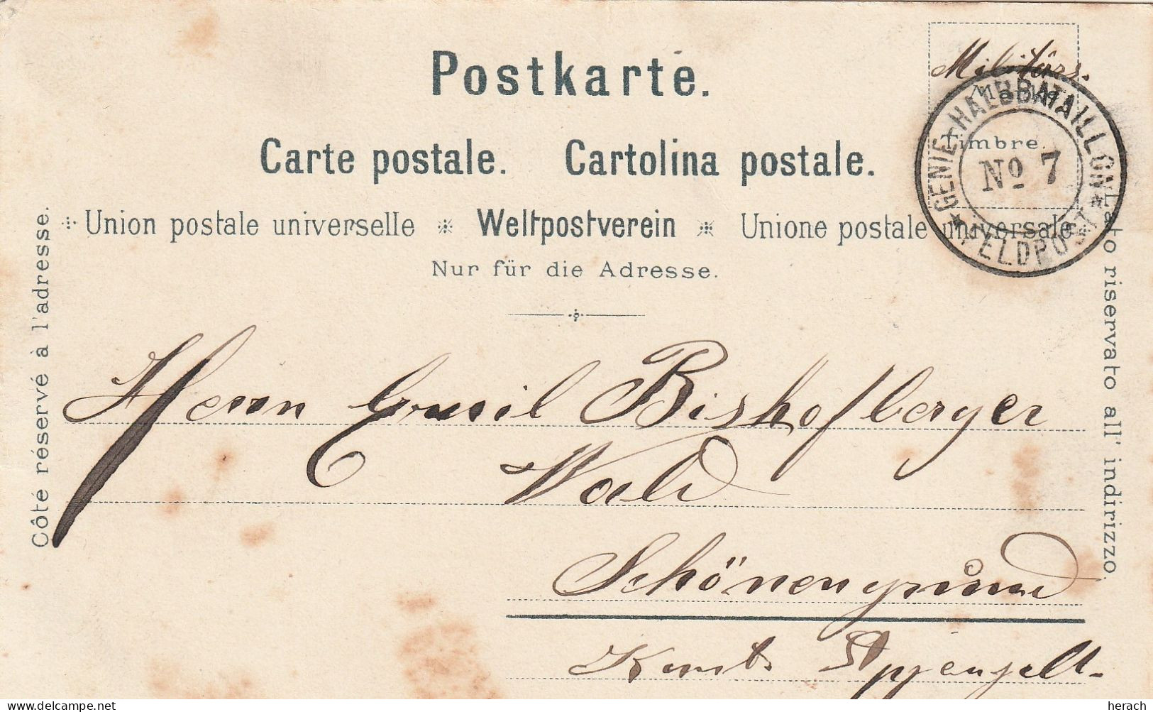 Suisse Carte Militaire Feldpost - Poststempel