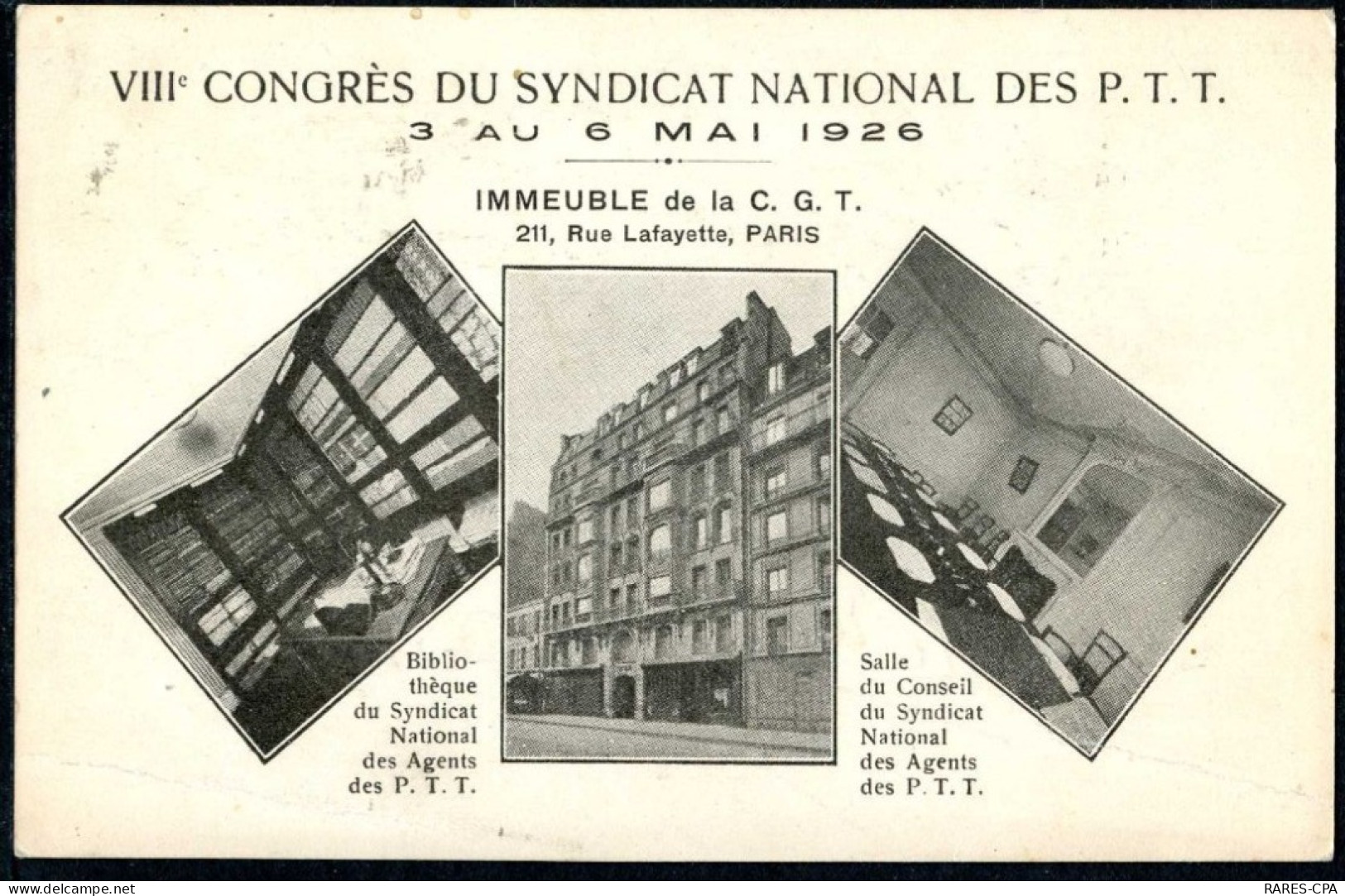 75 PARIS - VIIe CONGES DU SYNDICAT NATIONAL DES PTT - BIBLIOTHEQUE IMMEUBLE SALLE DU CONSEIL DU SYNDICAT - VOIR AUTOGRAP - Altri Monumenti, Edifici