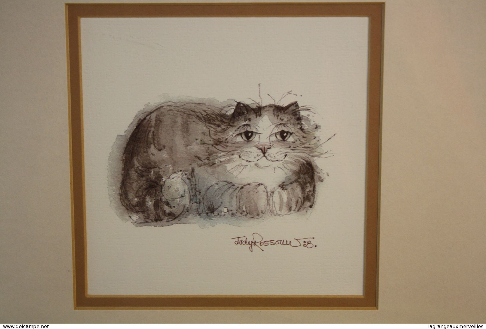 C313 Judy Rossouw - Aquarelle Sous Cadre - Le Chat - Aquarel