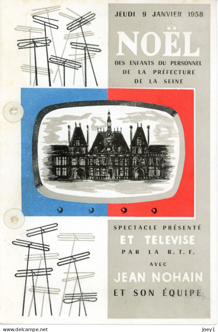 Programme Arbre De Noel Hotel De Ville De Paris 1958,avec Jean Nohain - Programmes