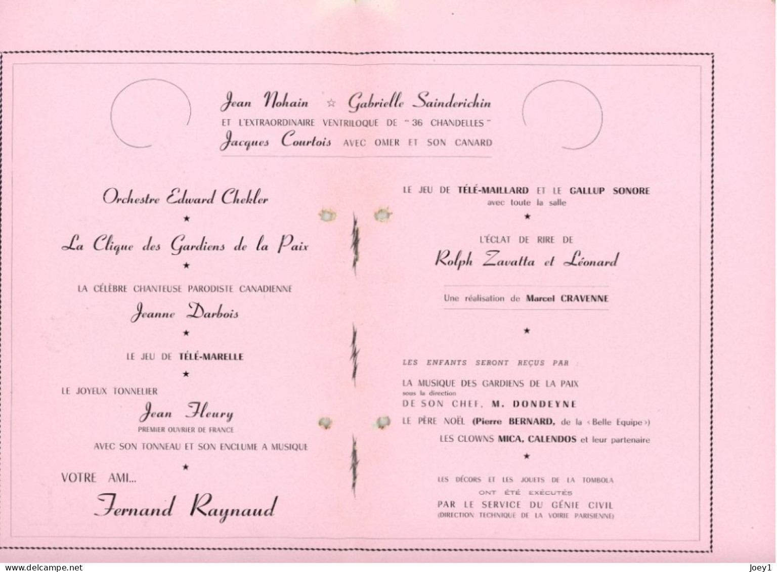 Programme Arbre De Noel Hotel De Ville De Paris 1958,avec Jean Nohain - Programmes