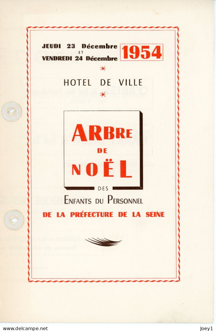 Programme Arbre De Noel Hotel De Ville De Paris 1954 - Programmes