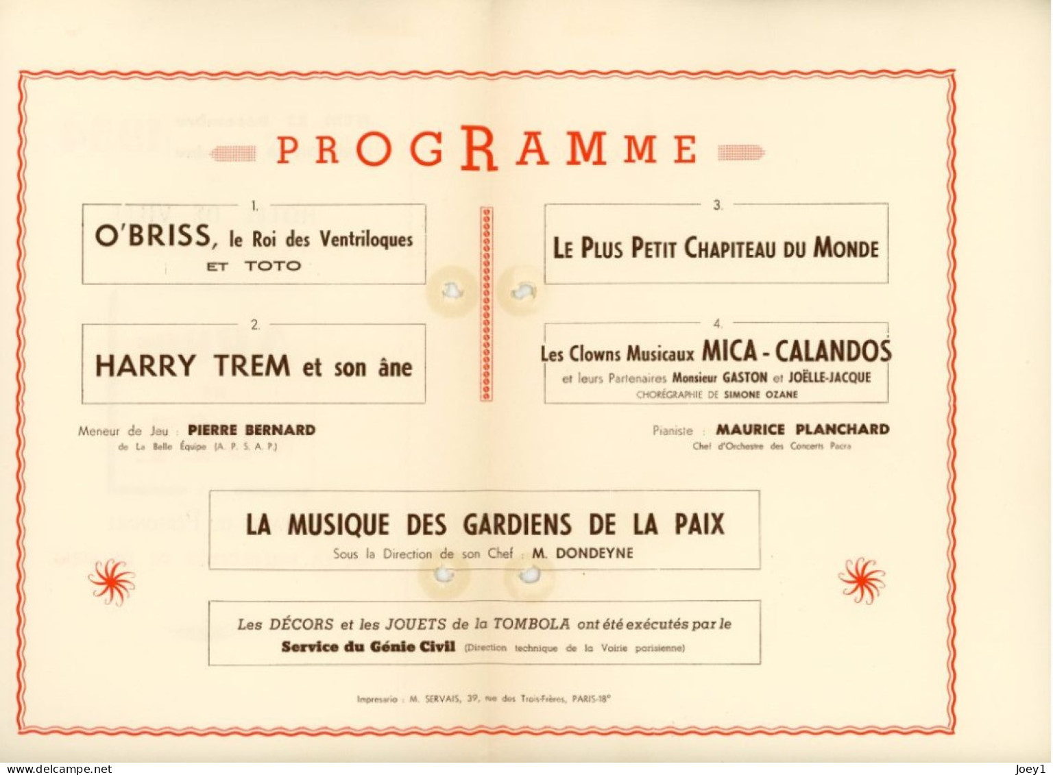 Programme Arbre De Noel Hotel De Ville De Paris 1954 - Programmes