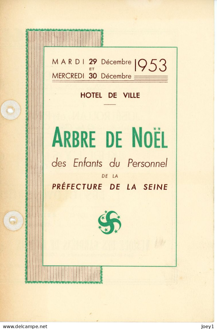 Programme Arbre De Noel Hotel De Ville De Paris 1953 - Programmes