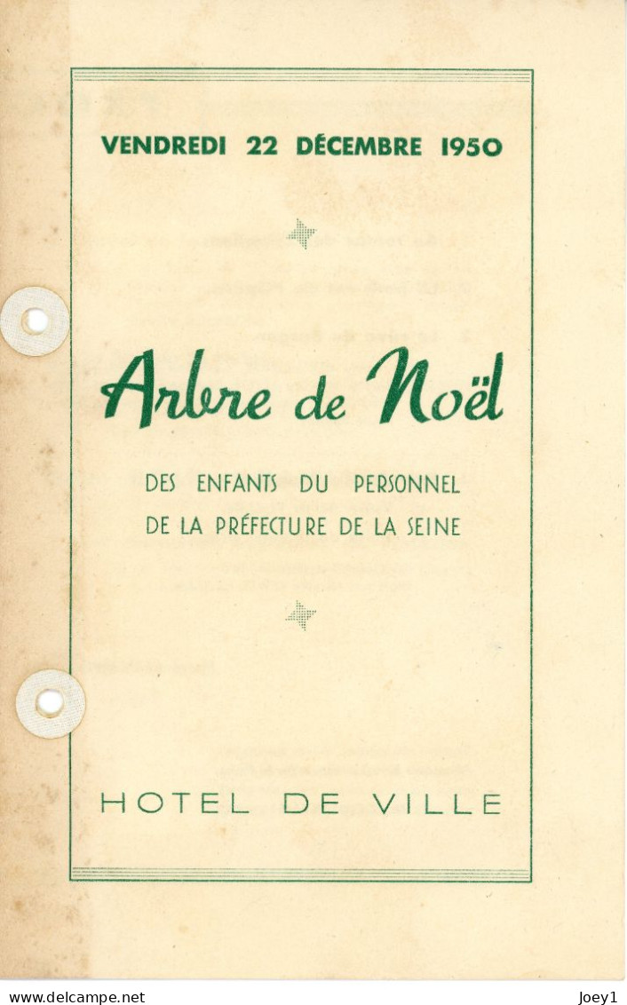 Programme Arbre De Noel Hotel De Ville De Paris 1950 - Programmes