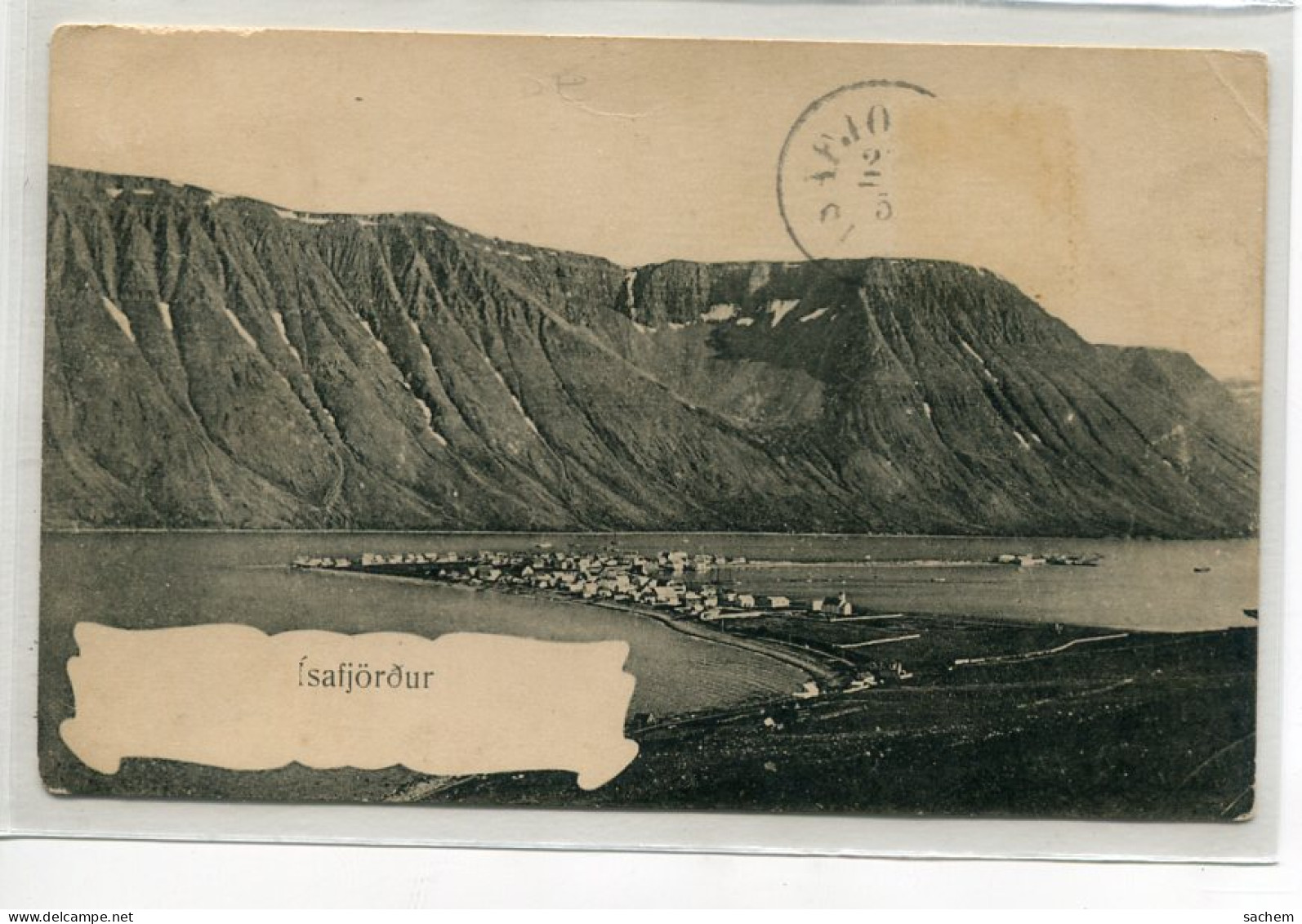 ISLANDE Vue Large Village ISAFJORDUR Maisons Lac Montagne 1910  -7741 Utg O Johnson Kaaber     D09 2023 - Islande