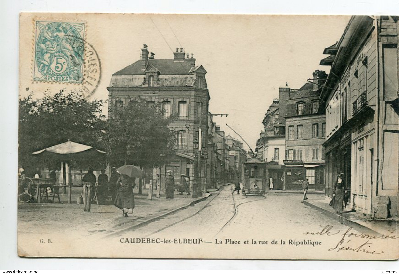 76 CAUDEBEC Les ELBEUF Petit Marché Place Et Rue De La République Tramway Anim 1904 Timb   D09  2023 - Caudebec-lès-Elbeuf