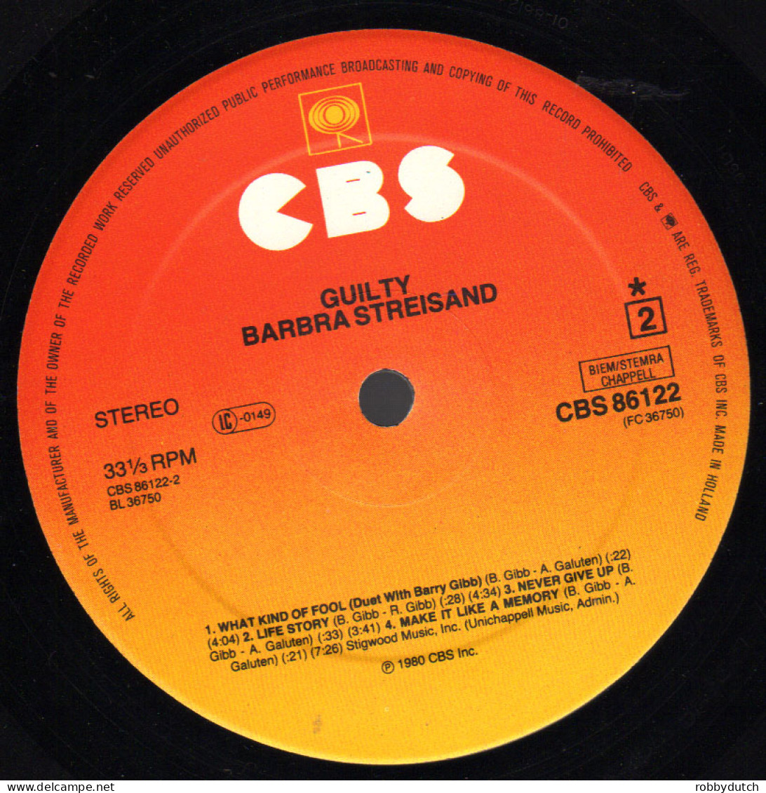 * LP *  BARBRA STREISAND (with BARRY GIBB) GUILTY (Europe 1980 EX-)