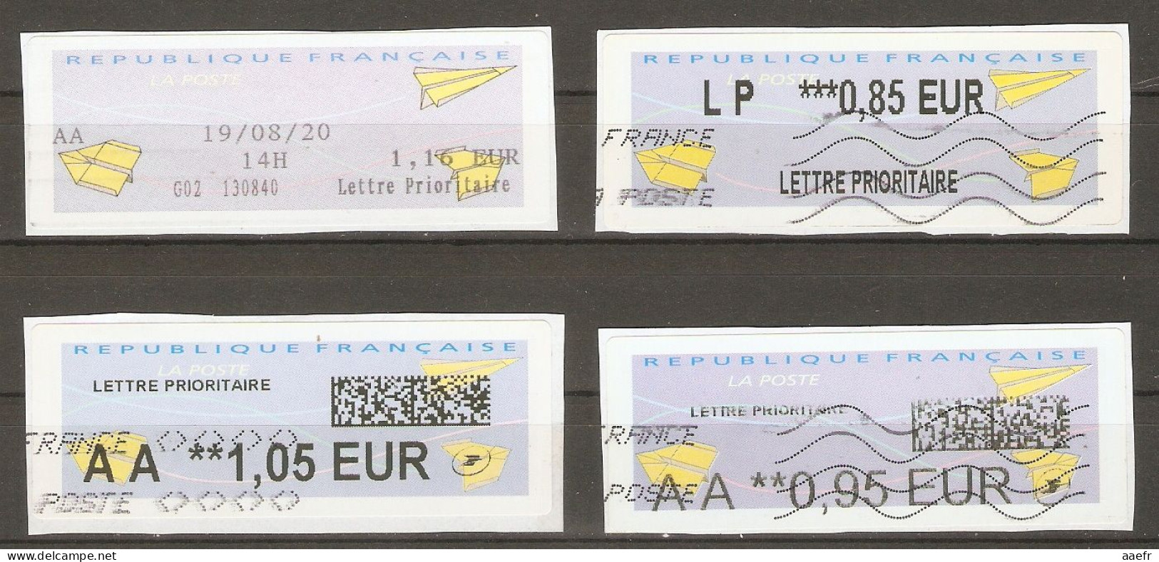 France -  Petit Lot De 4 Vignettes ATM Type Avions En Papier - Lettres Prioritaires - 3 AA + 1 LP - 2 QR Codes - 2000 Type « Avions En Papier »